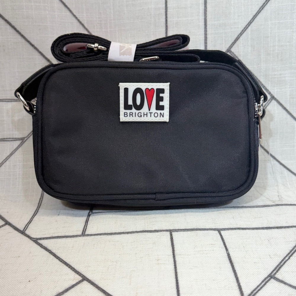 Brighton Crossbody Bag Small Black Heart Webbed Strap Camera Bag